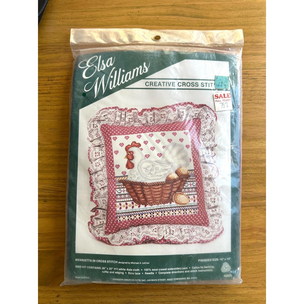 Vintage NOS Elsa Williams Cross Stitch Kit Country Hen Henrietta Pillow